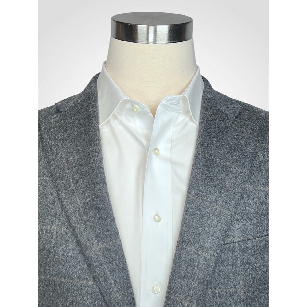 Saks 100% Brushed Cashmere Sport Coat 44-46L Gray Camel Windowpane Plaid - Picture 6 of 16